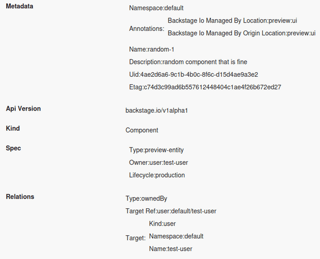 A test entity view displaying information